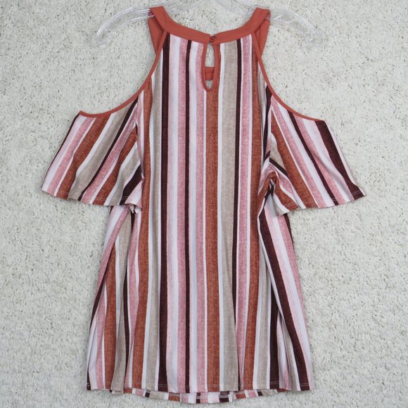 NAIF*‎ Women's Cold Shoulder Keyhole Front/Back Curved Hem Pullover Blouse~Large - Picture 2 of 10